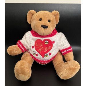 Teddy Bear Plush Stuffed Animal Toy Lt Brown w/ Knitted Sweater Red "Bee Mine"